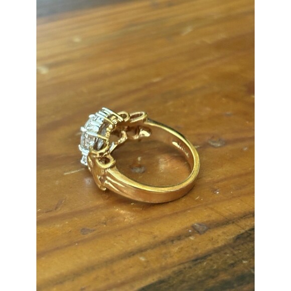 Vintage 14K Gold Electroplated Bow Shaped Cubic Zirconia Ring Size 9 Statements - Picture 7 of 14